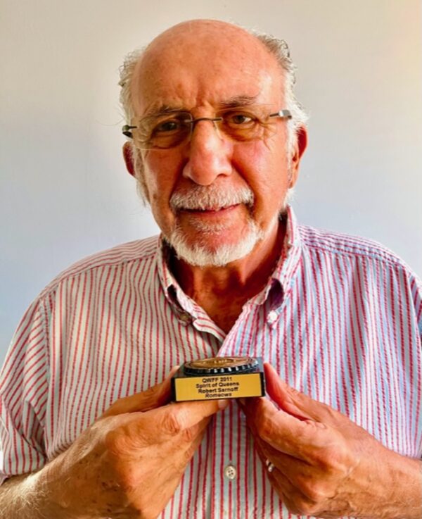 Robert Sarnoff receiving the Spirit of Queens Filmmaker Award at Queens World Film Festival